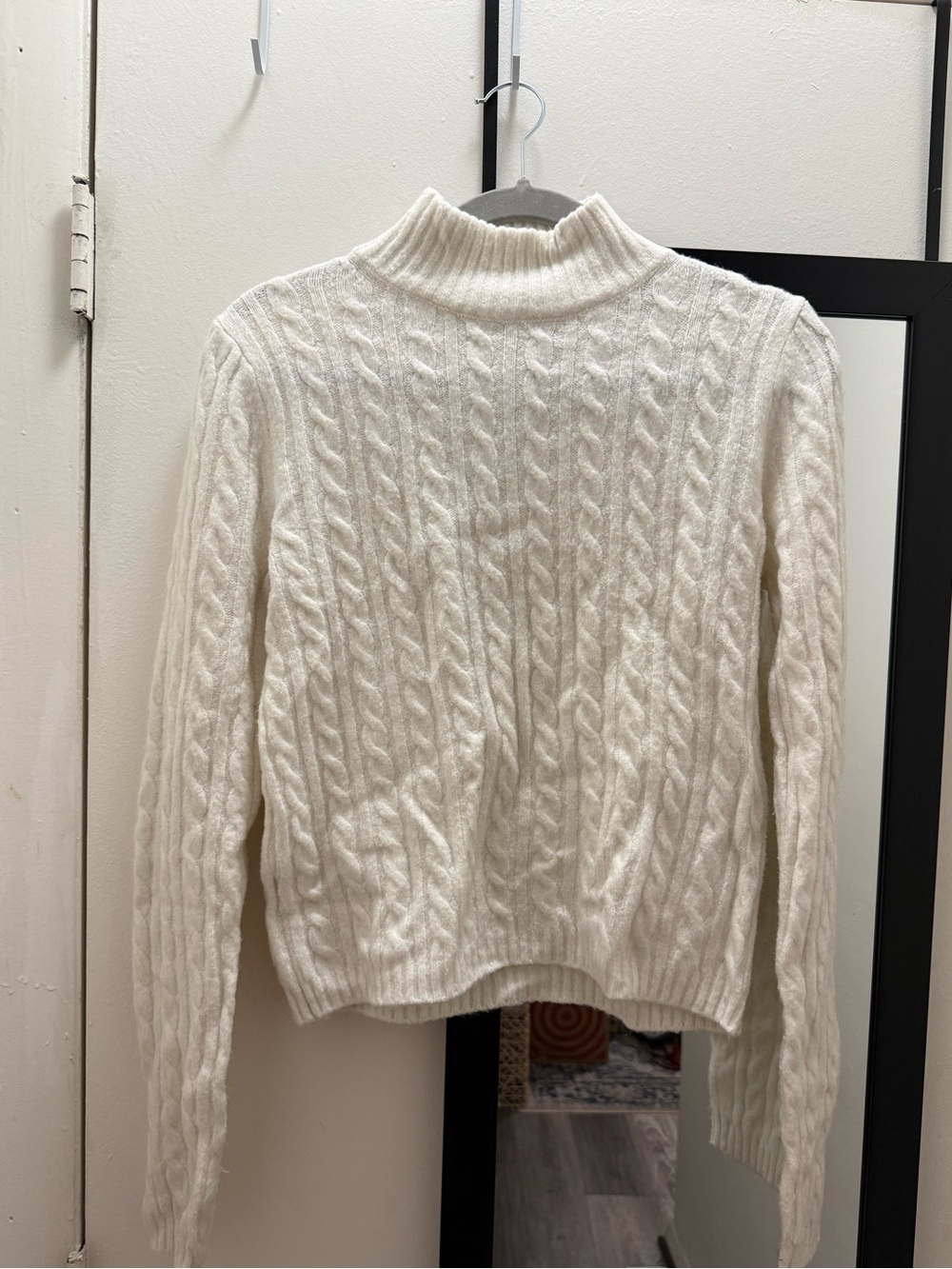 Mango Cream Cable-Knit Turtleneck Sweater